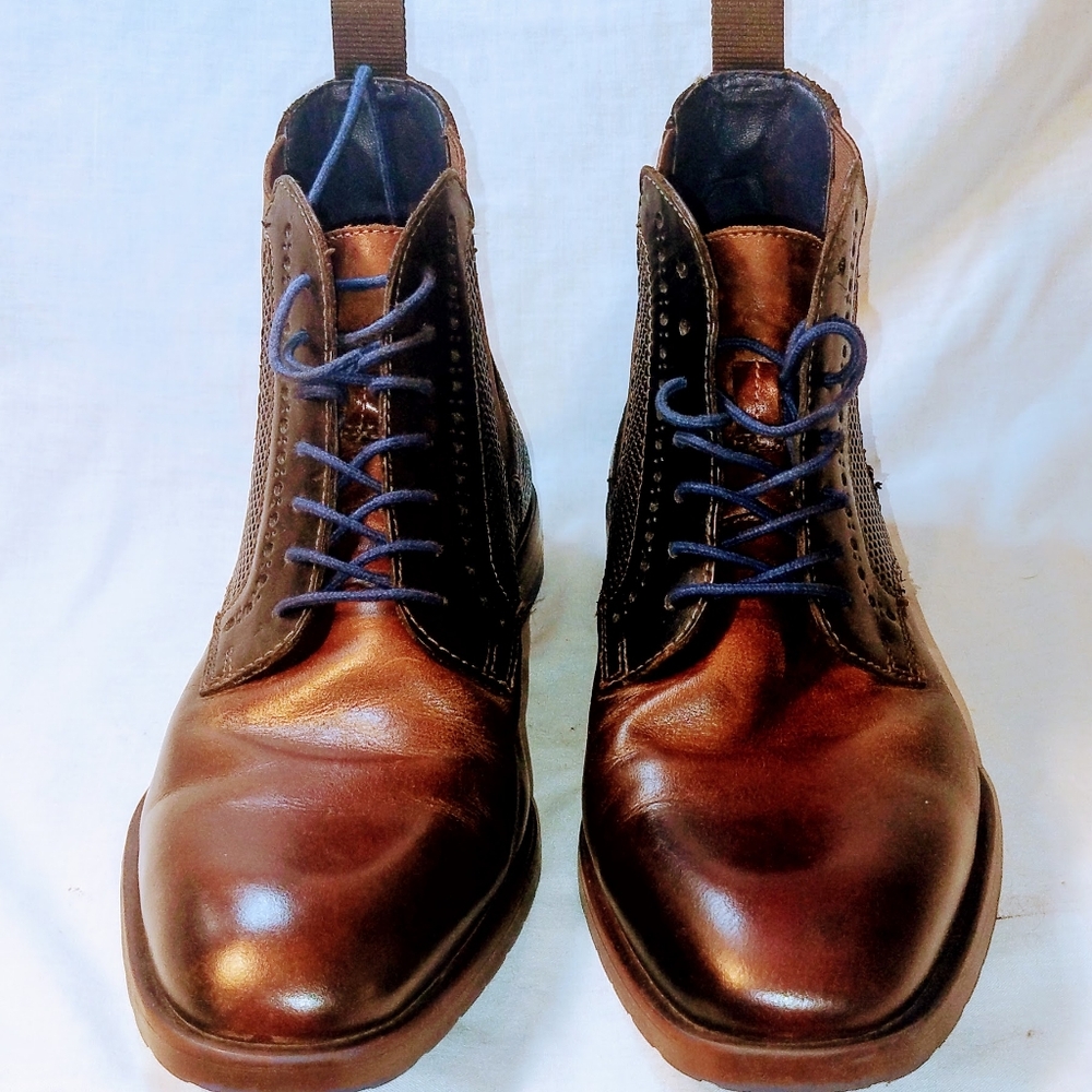 Stacy Adams 7 M Men's Brown RUPERT Plain Toe Lace And Gore Boot Blue Shoe Laces